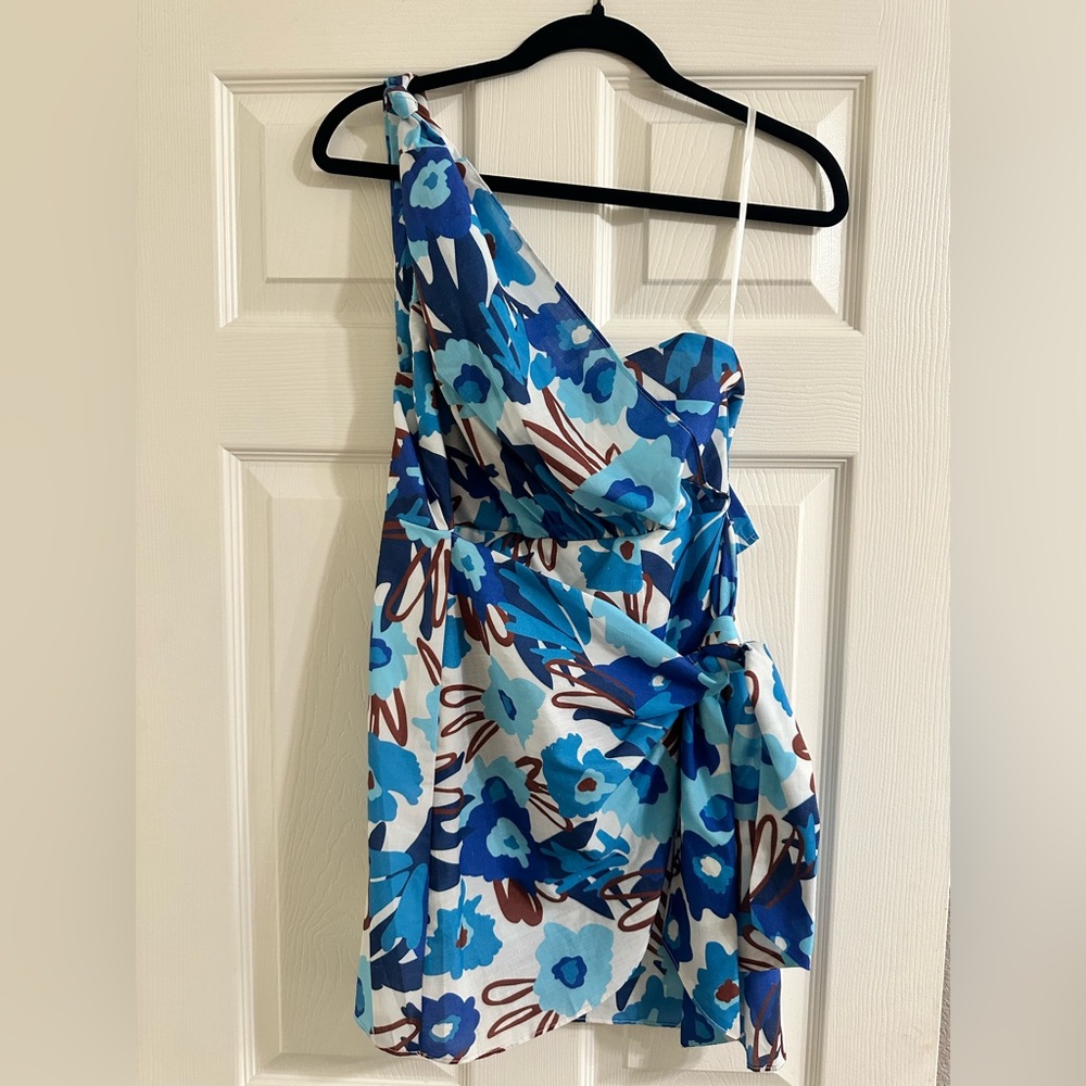 blue and brown floral dress